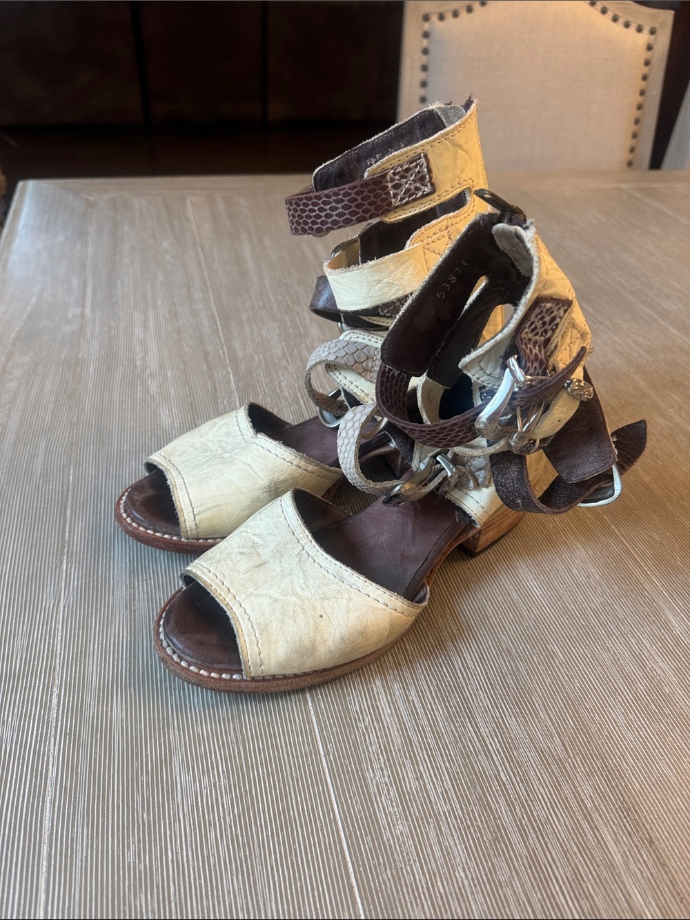 Freebird by Steven Women’s Strappy Beige and Brown Sandals Gladiator Pilar